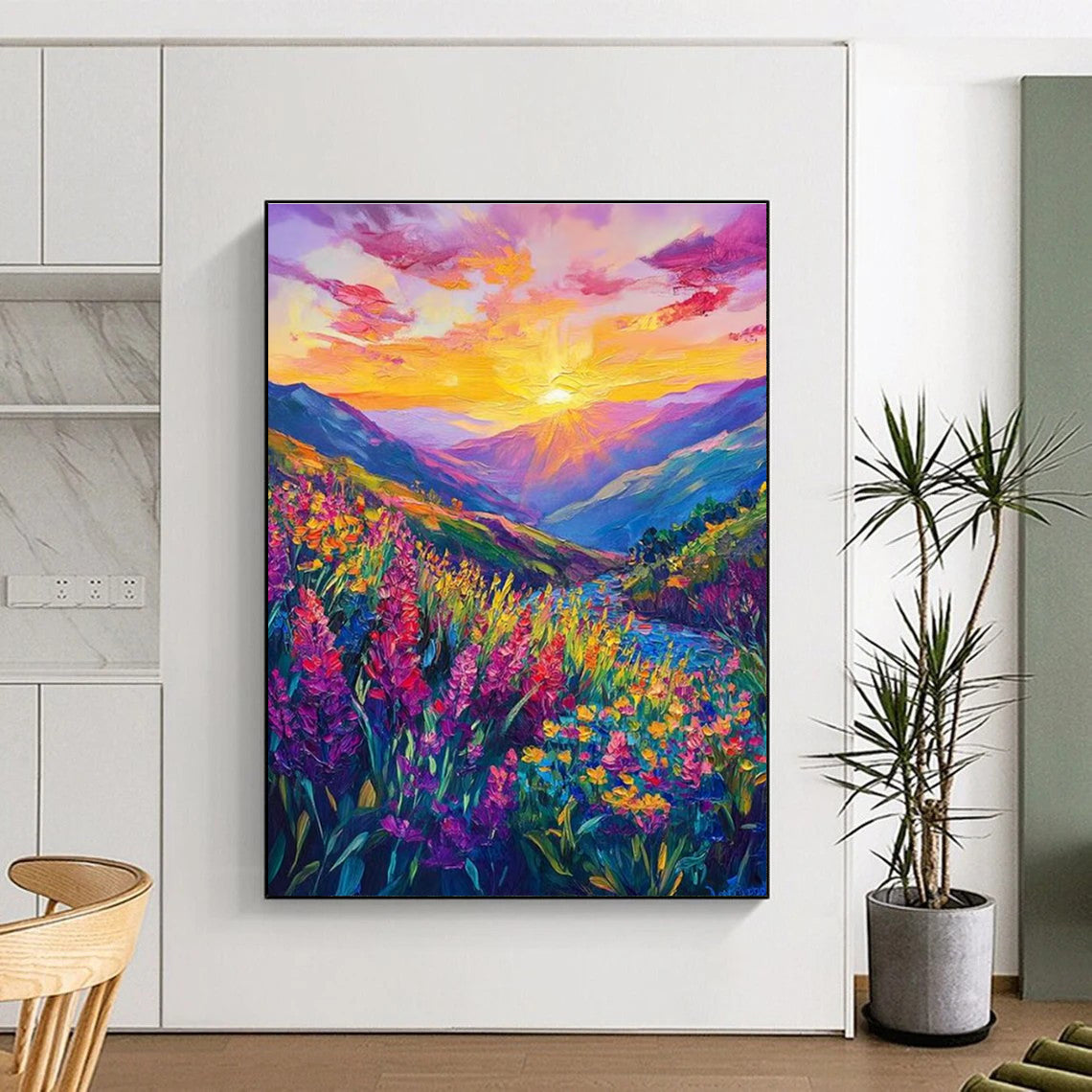 Colorful Mountain Sunset Abstract Painting with Lush Landscapes ADGE526