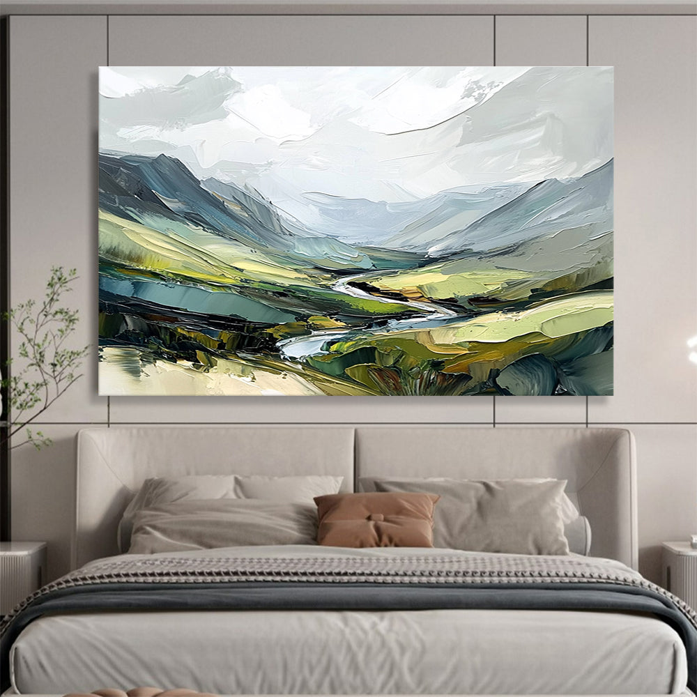 Impasto Mountain Valley Abstract Painting with Rich Greens DYP597