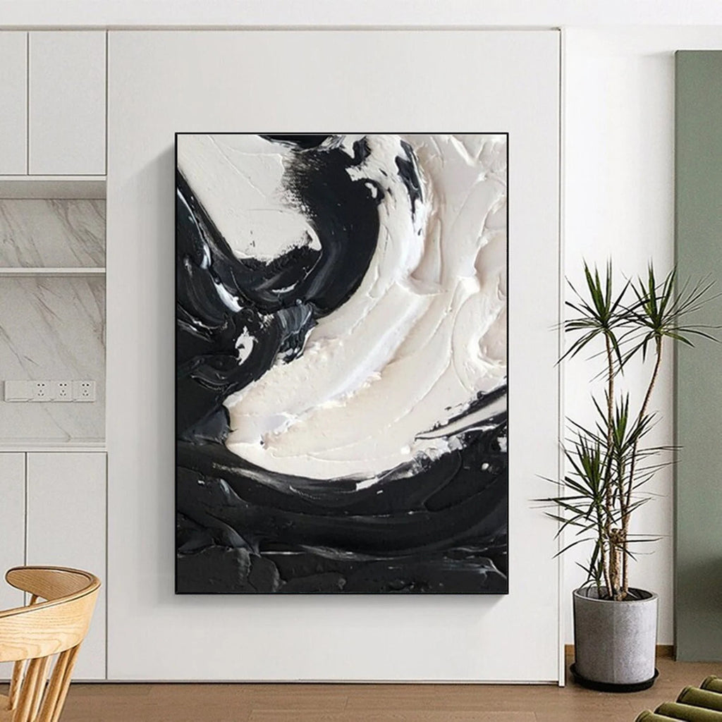 Black and White Intricate Swirl Textured Abstract Painting ADGE385