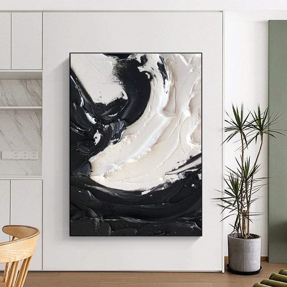 Black and White Intricate Swirl Textured Abstract Painting ADGE385