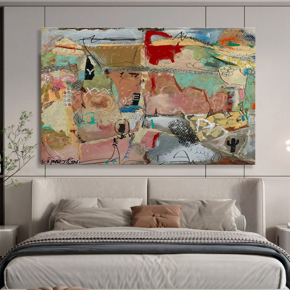 Mixed Media Desert Abstract Painting with Textured Elements THY243