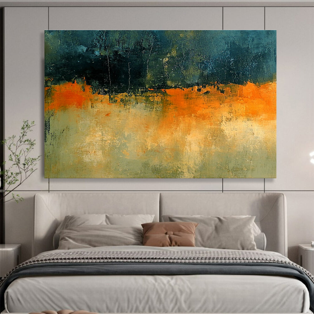 Dark and Orange Landscape Abstract Painting with Textured Layers DYP341