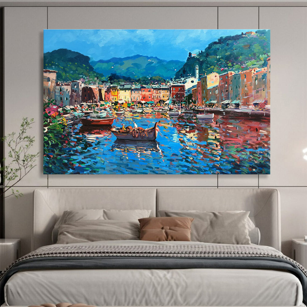Harbor with Colorful Boats Impasto Painting THY459
