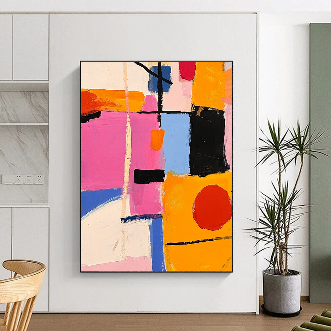 Color - Block Abstract Painting with Pink, Orange, and Blue GER300