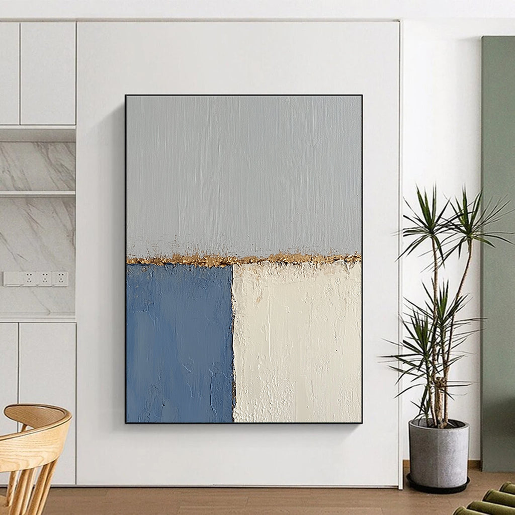 Blue and Gray Abstract Painting with Textured Edges GER165