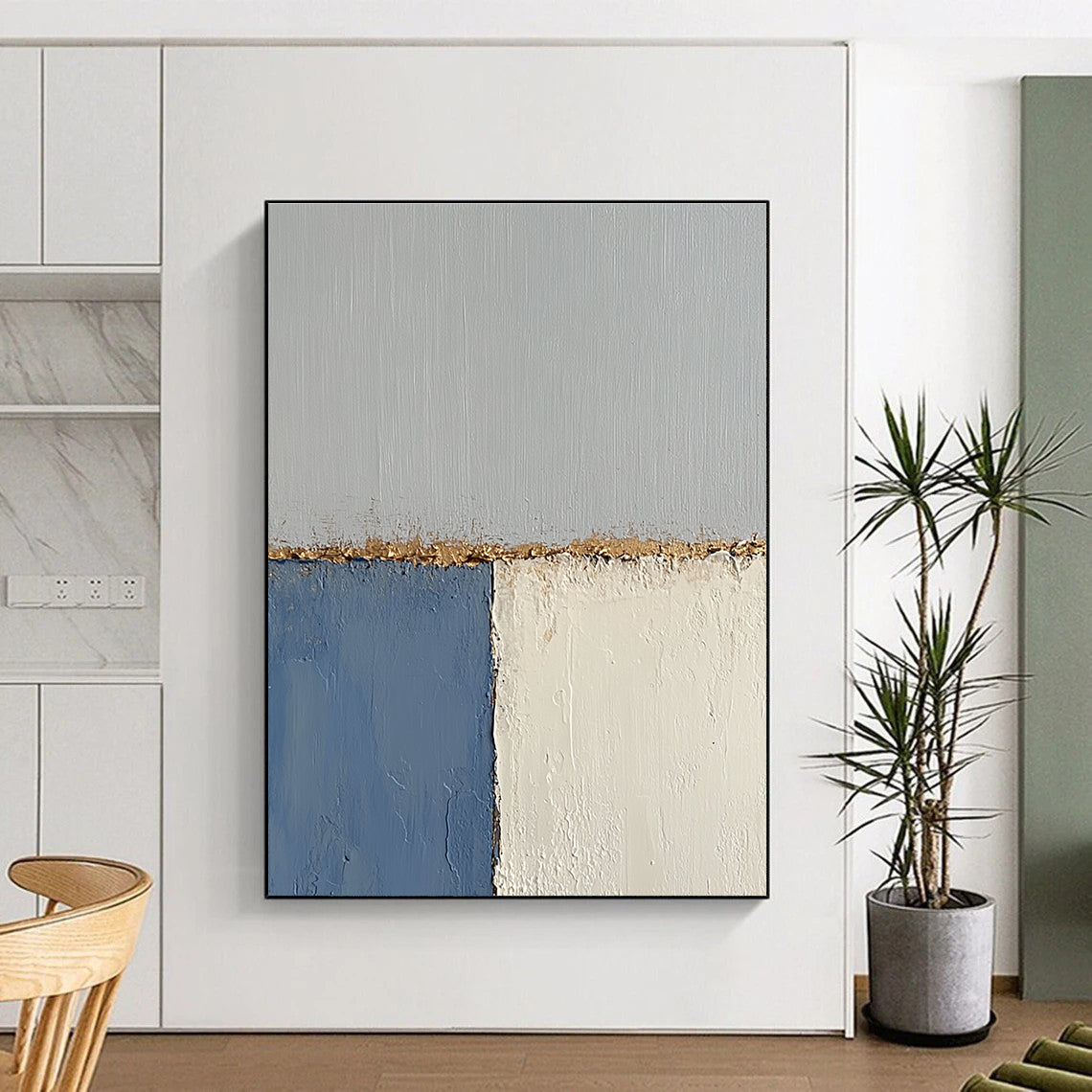 Blue and Gray Abstract Painting with Textured Edges GER165