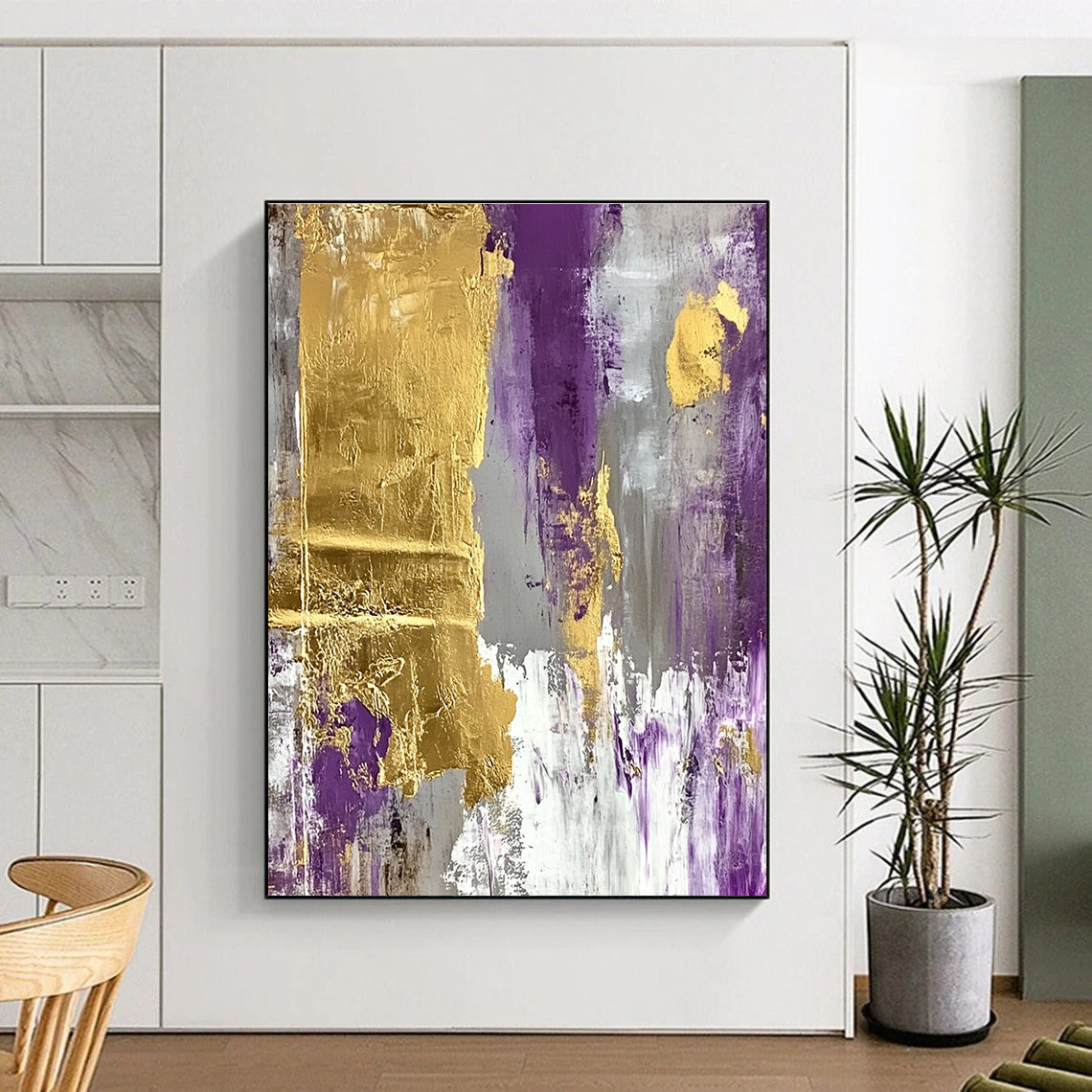 Purple - Gold Abstract Painting with Gray and White GER327