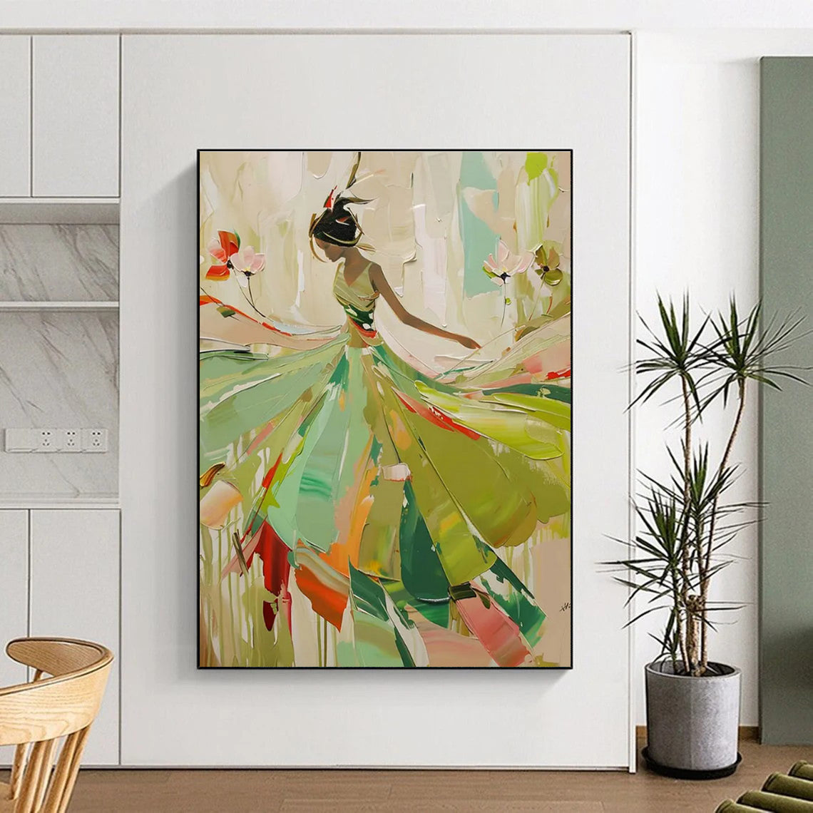 Colorful Dancing Lady Abstract Painting with Flowing Dress ADGE082