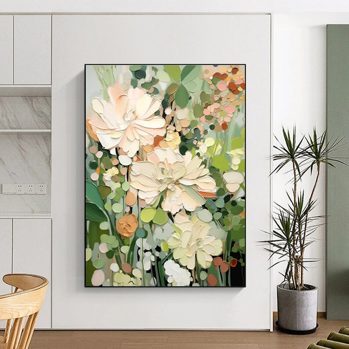 Textured Floral Abstract Painting with Soft Pastel Tones ADGE422