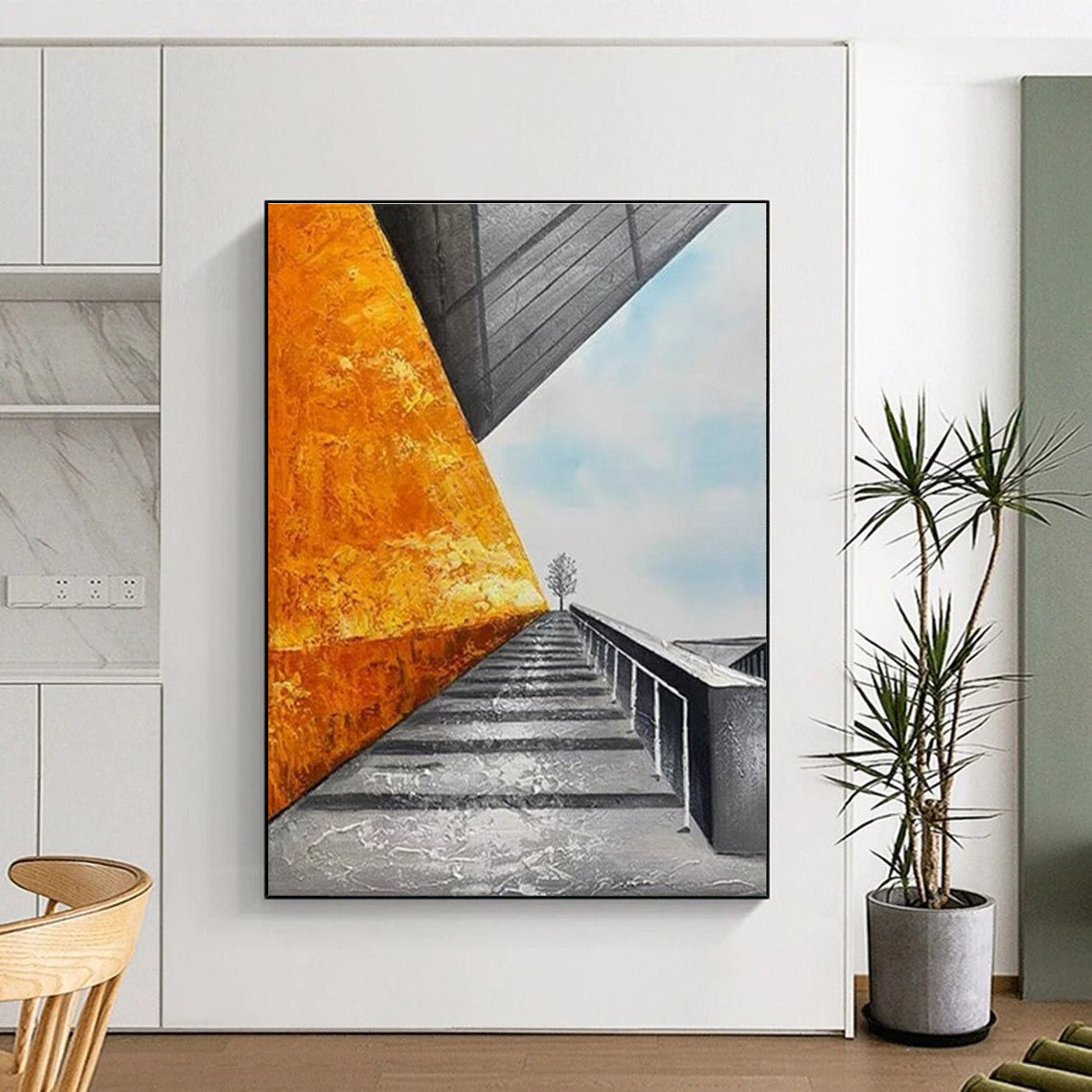 Architectural Landscape Abstract Painting with Orange and Gray ADGE281