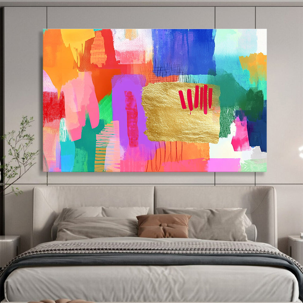 Colorful Abstract with Gold Accent Painting in Vibrant Hues DYP455