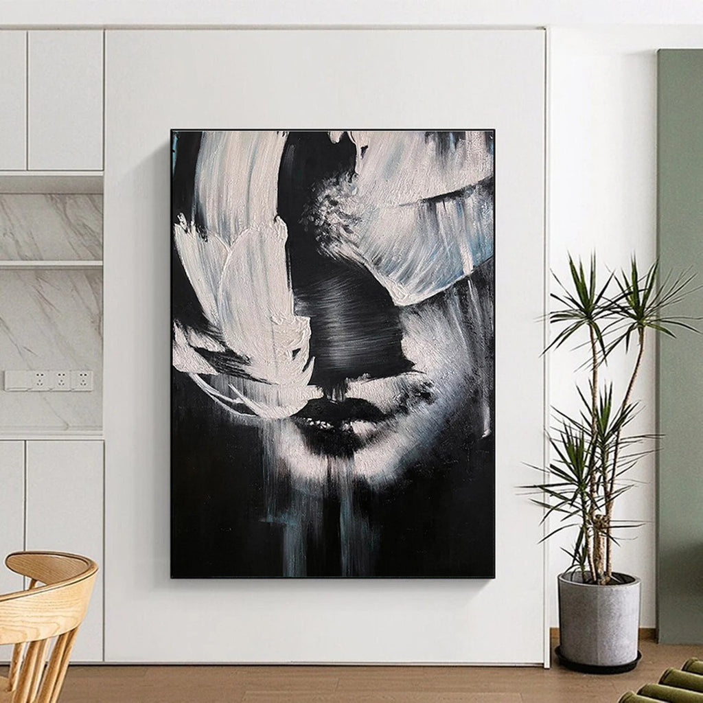 Black and White Portrait Abstract Painting with Textured Strokes ADGE331