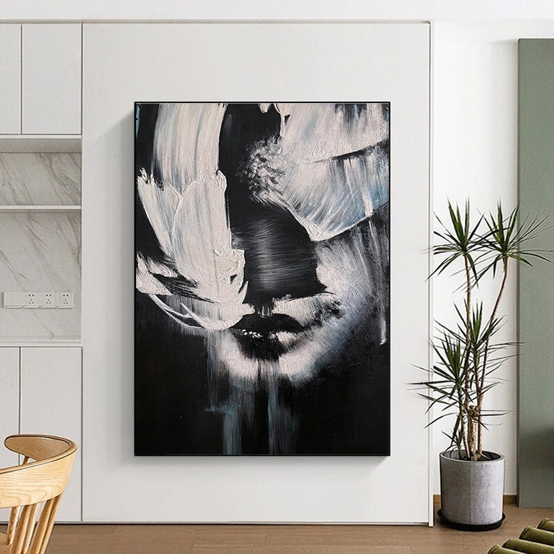 Black and White Portrait Abstract Painting with Textured Strokes ADGE331