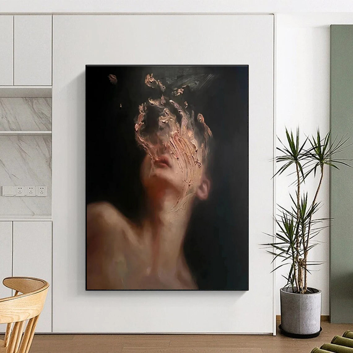 Dark - toned Portrait Abstract Painting with Textured Details ADGE315