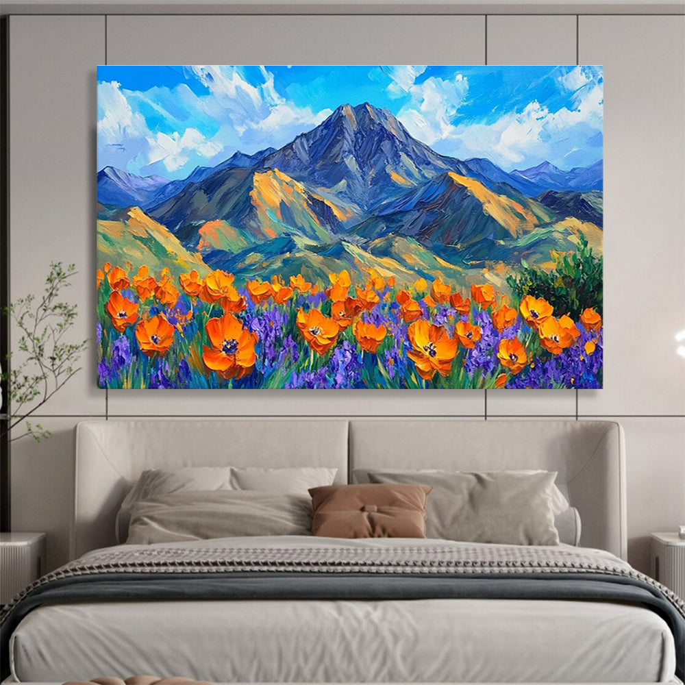 Mountain Poppy Field Abstract Painting with Bold, Cheerful Tones THY419