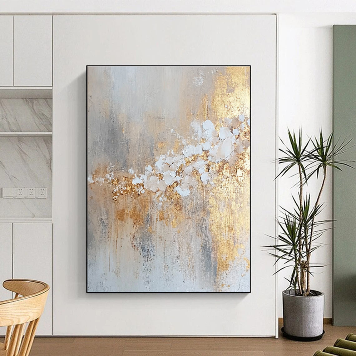 Gold Gray Abstract Painting with Delicate Details GER738
