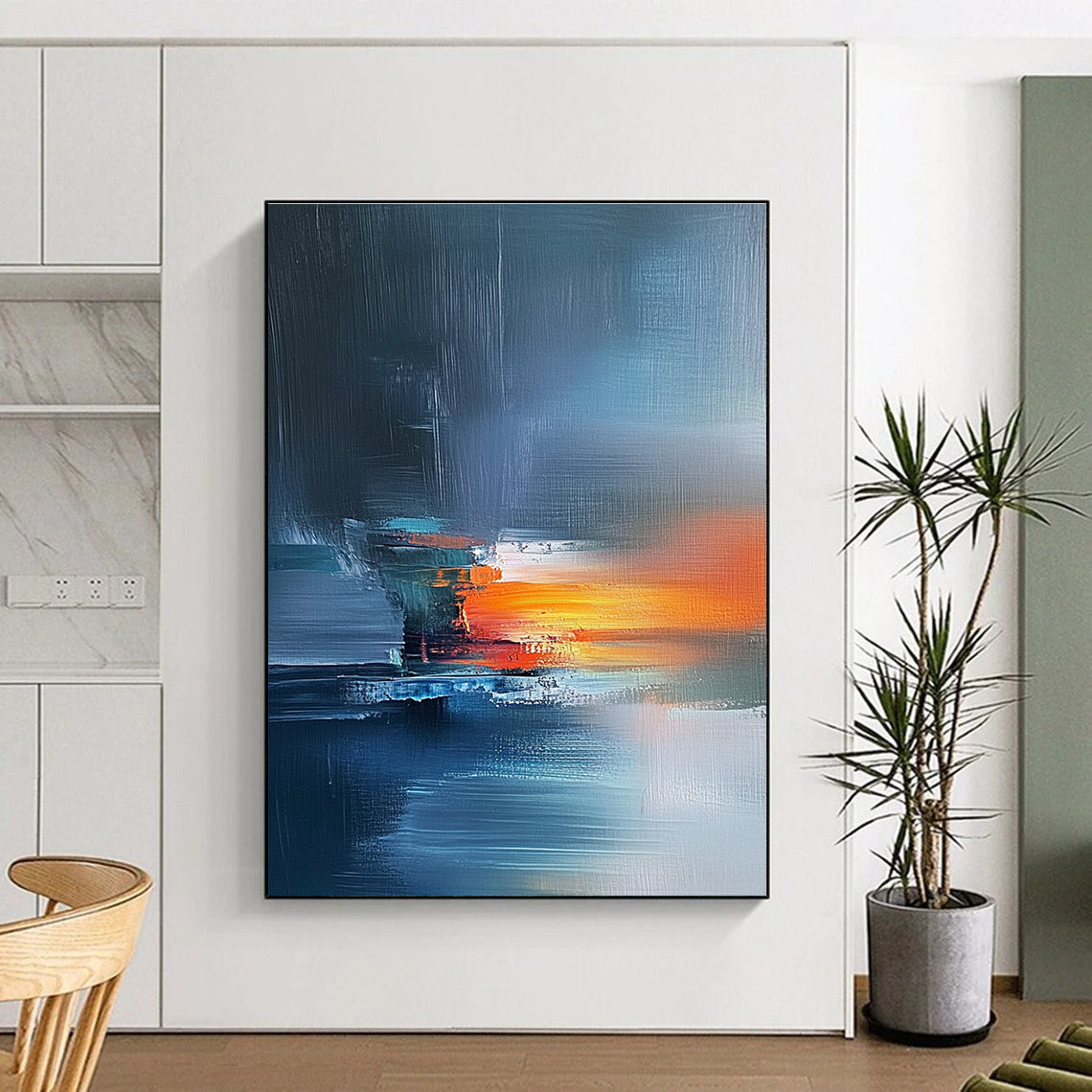 Blue and Orange Abstract Painting with Coastal Vibes GER472