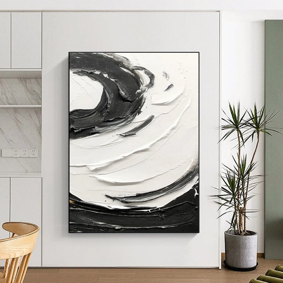 Black and White Textured Swirl Abstract Painting ADGE380