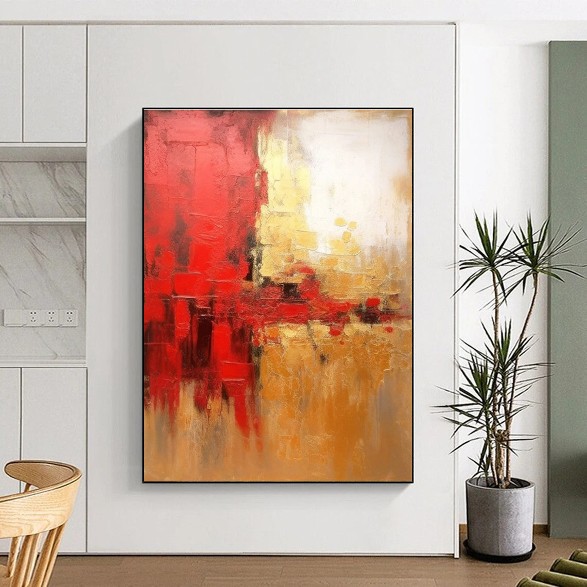 Red and Gold Abstract Painting with Dynamic Compositions ADGE069