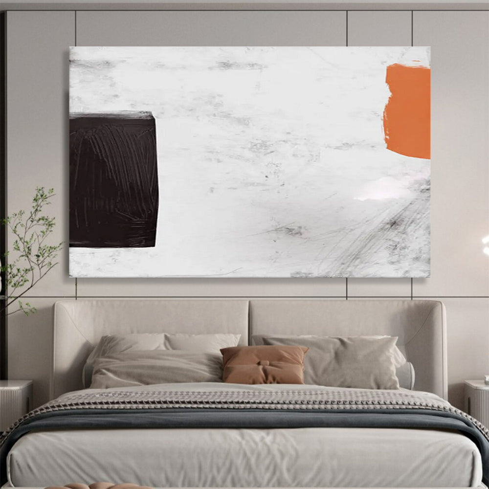 Minimalist Color Block Abstract Painting with Black, White, and Orange THY146