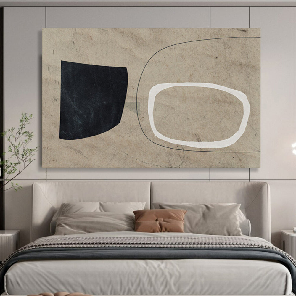 Neutral Toned Abstract Painting with Black White and Beige THY113