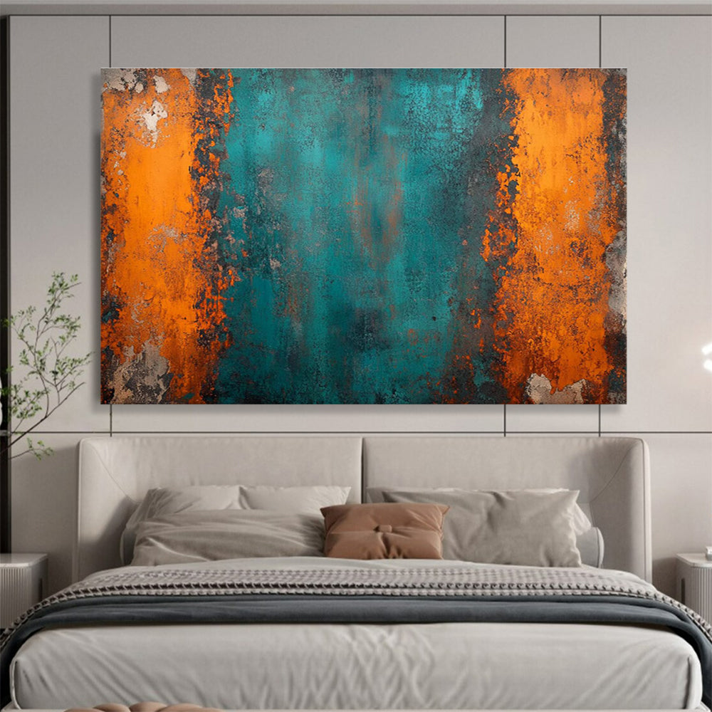 Teal Orange Abstract Painting with Bold, Industrial Edge THY408