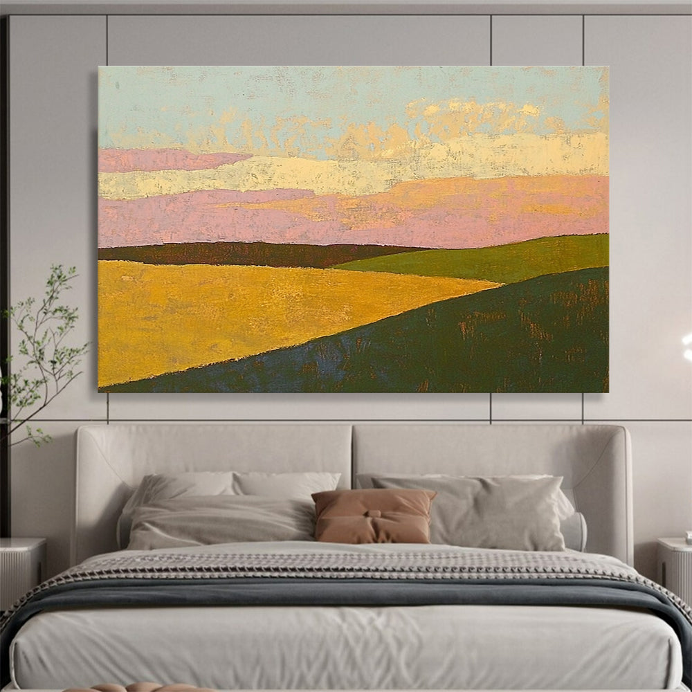 Colorful Hill Landscape Abstract Painting with Pink and Yellow Tones DYP575