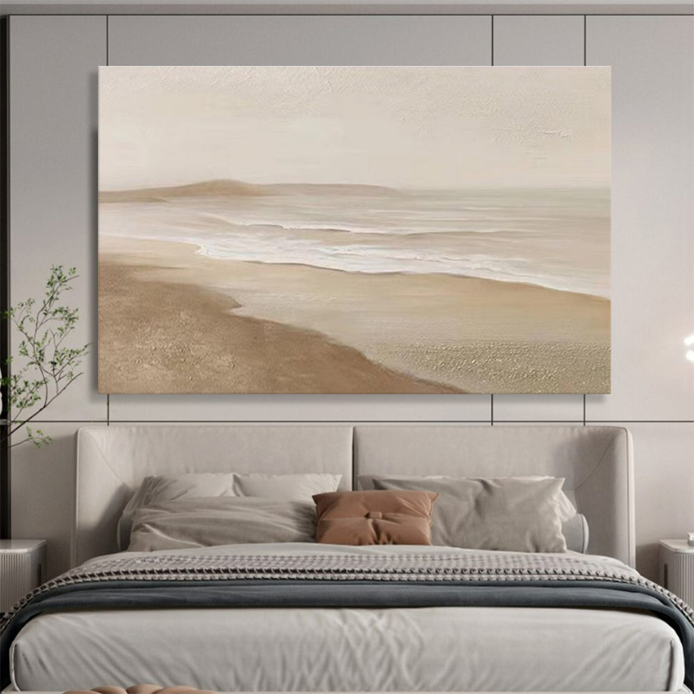 Beige Coastal Abstract Painting with Soft, Dreamy Atmosphere THY397