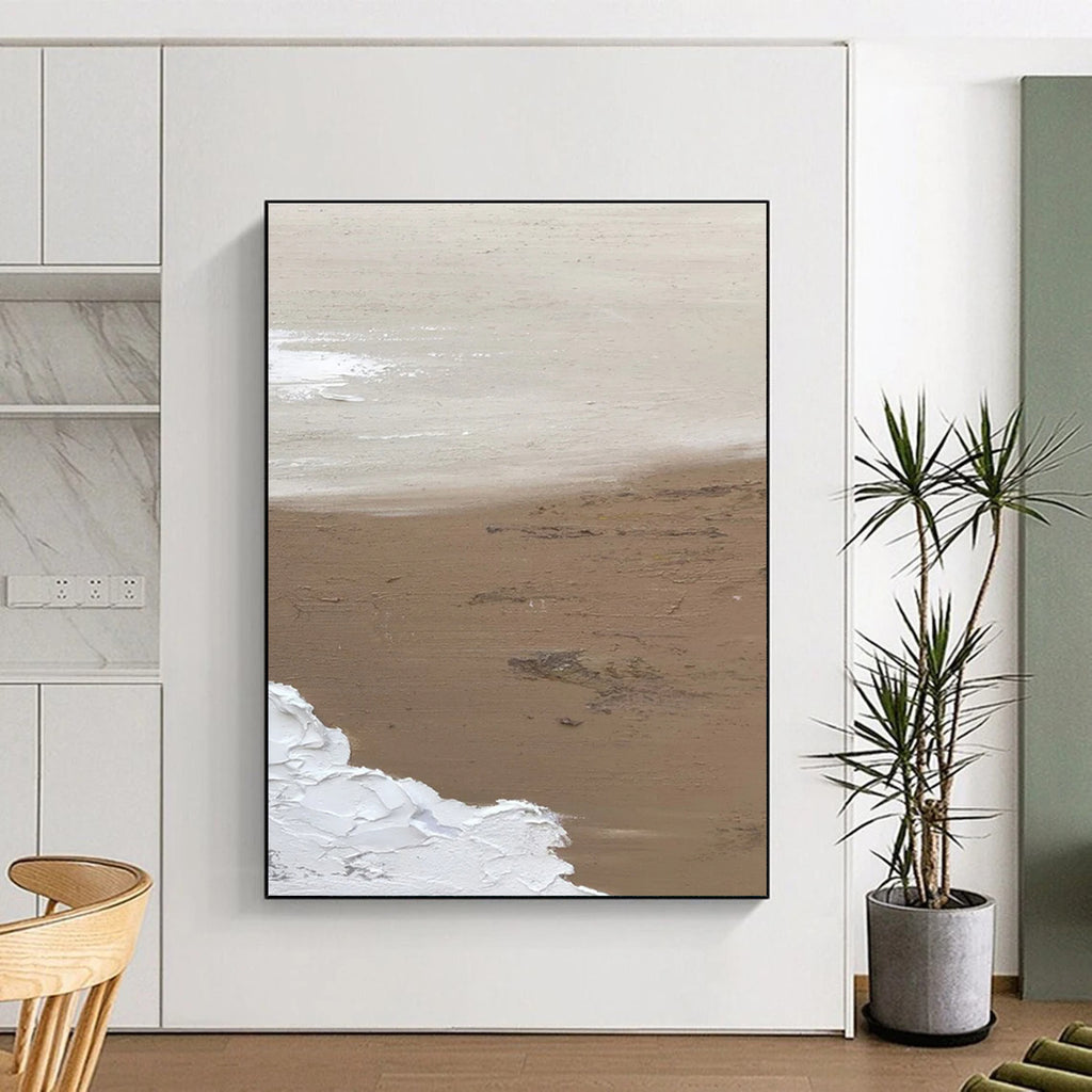 Brown and White Textured Abstract Painting with Uneven Edges ADGE375