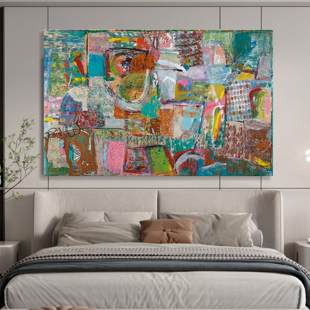 Mixed Media Abstract Painting with Textured Collage Elements THY236