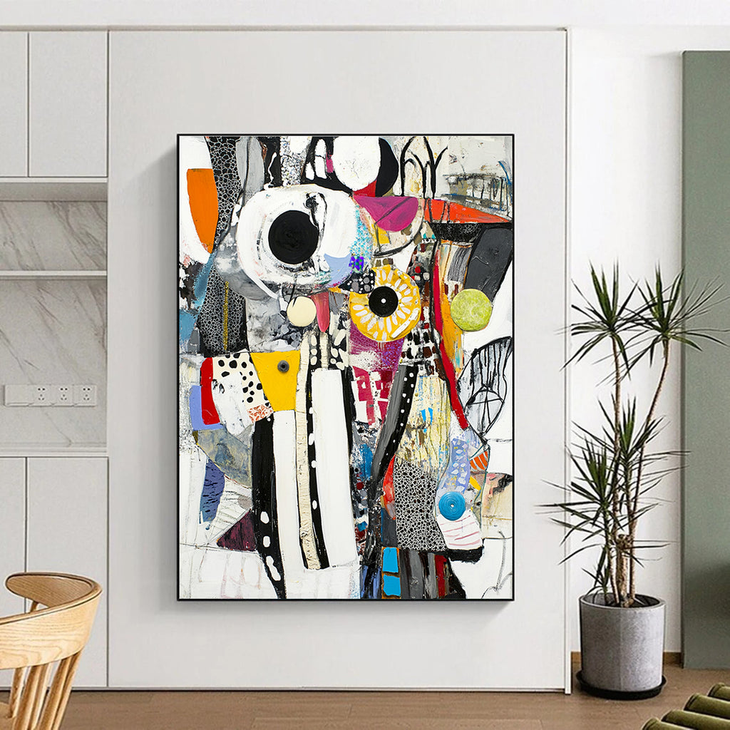 Collage Style Abstract Painting with Eclectic Elements GER757