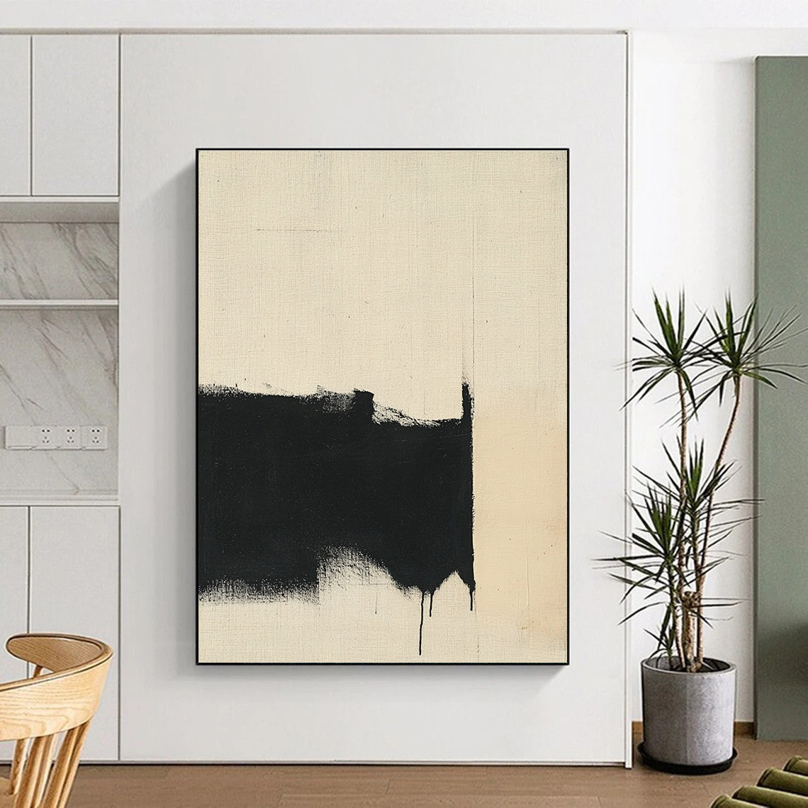 Black and Beige Drip Abstract Painting with Raw Expression GER179