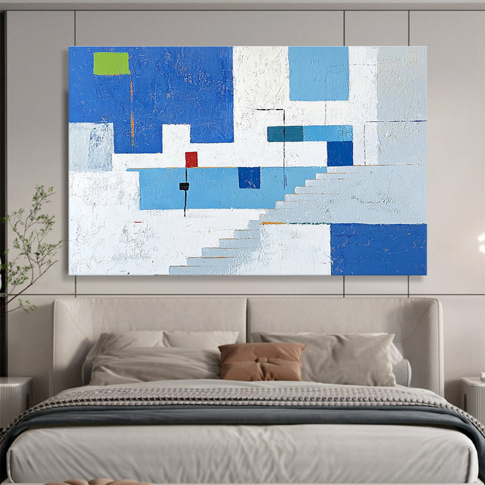 Blue and White Geometric Architectural Abstract Painting DYP081