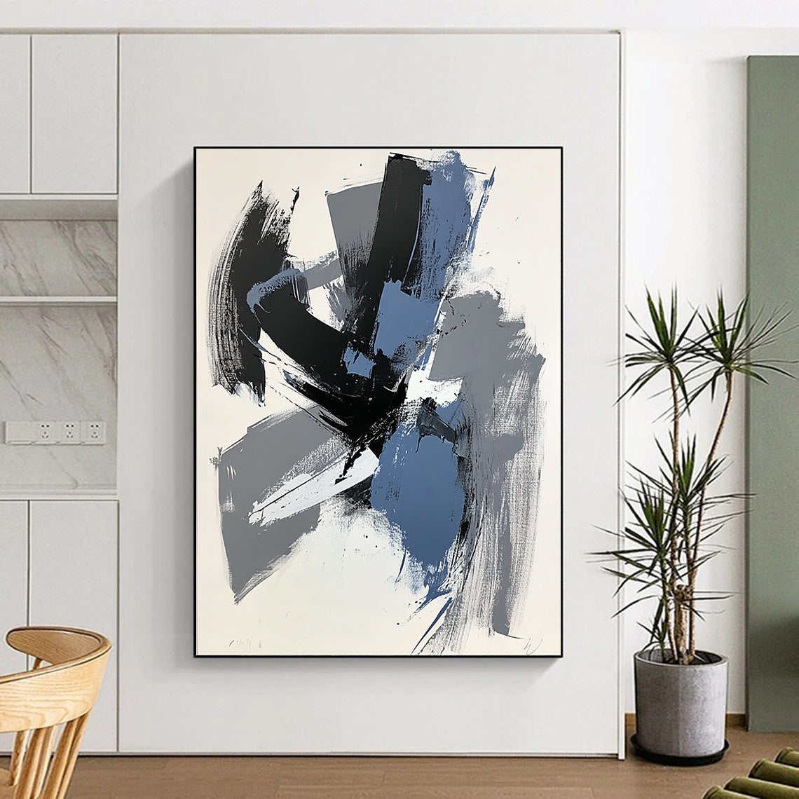 Black Gray Blue Abstract Painting GER824