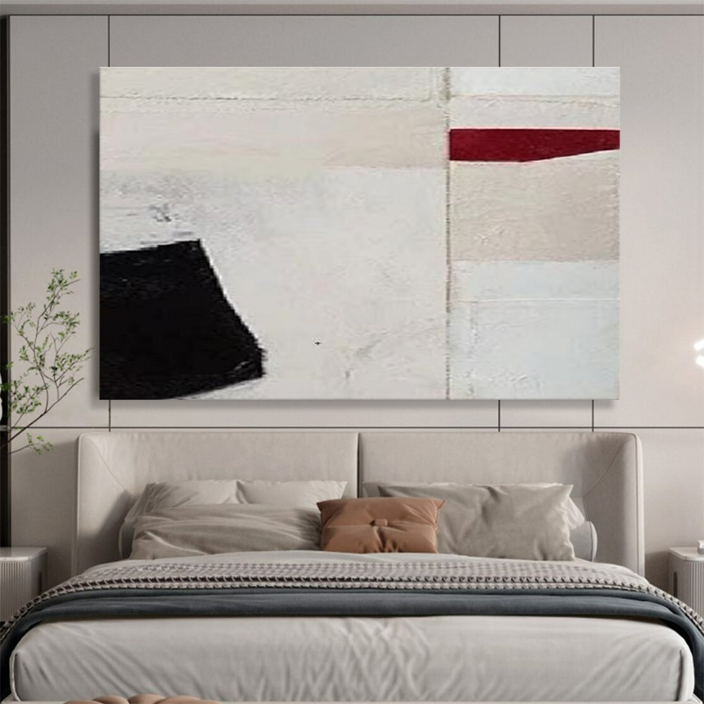 Black Red and White Minimalist Geometric Abstract Painting THY110