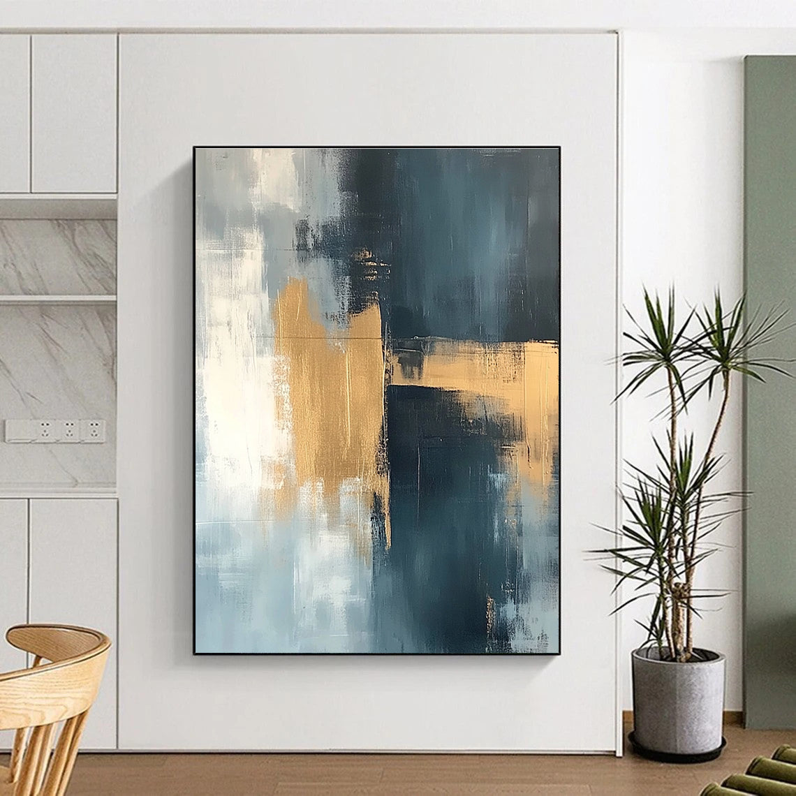 Gray and Gold Abstract Painting with Subtle Textures GER380