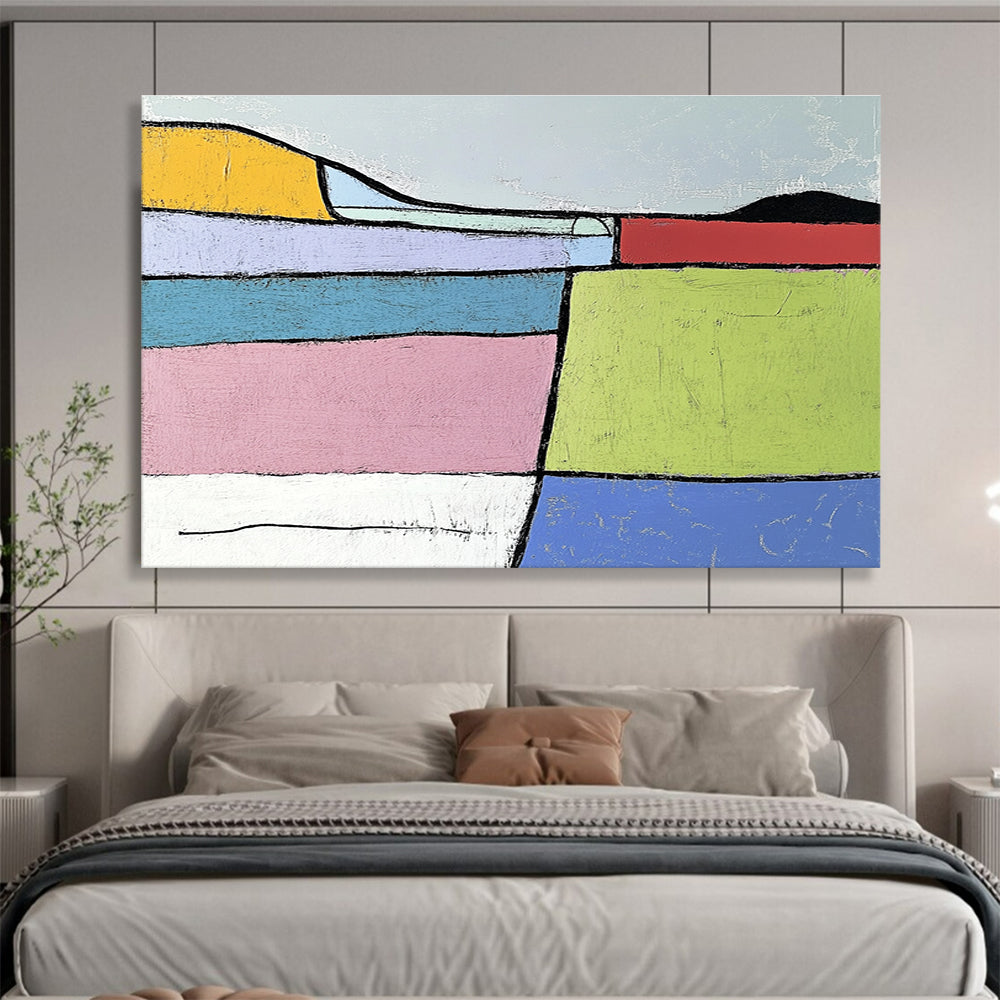 Colorful Geometric Landscape Abstract Painting with Bold Shapes DYP222