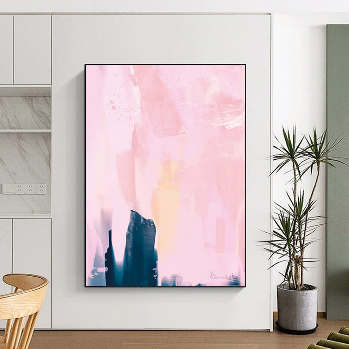 Pink and Blue Soft - toned Abstract Painting ADGE180