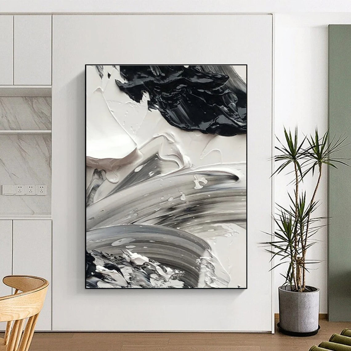 High - Contrast Impasto Detail Abstract Painting with Bold Textures ADGE445