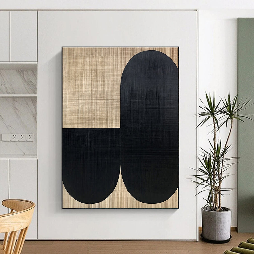 Beige Black Oval Forms Abstract Painting GER838