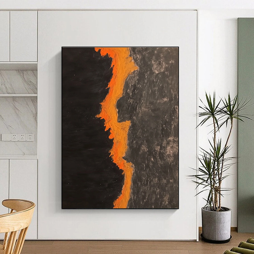 Black Orange Jagged Line Abstract Painting GER834