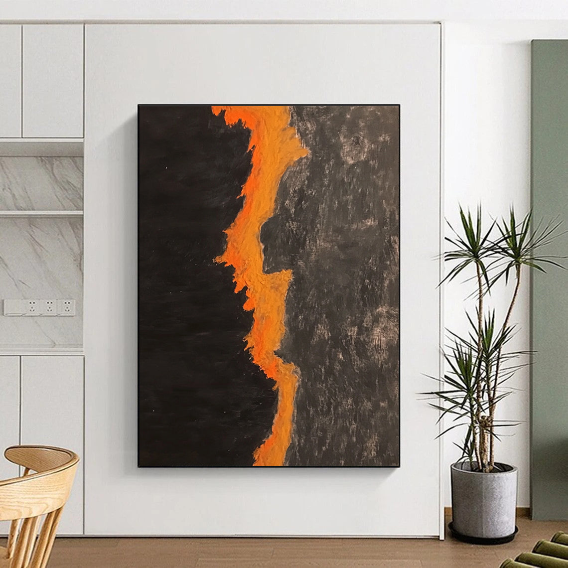 Black Orange Jagged Line Abstract Painting GER834