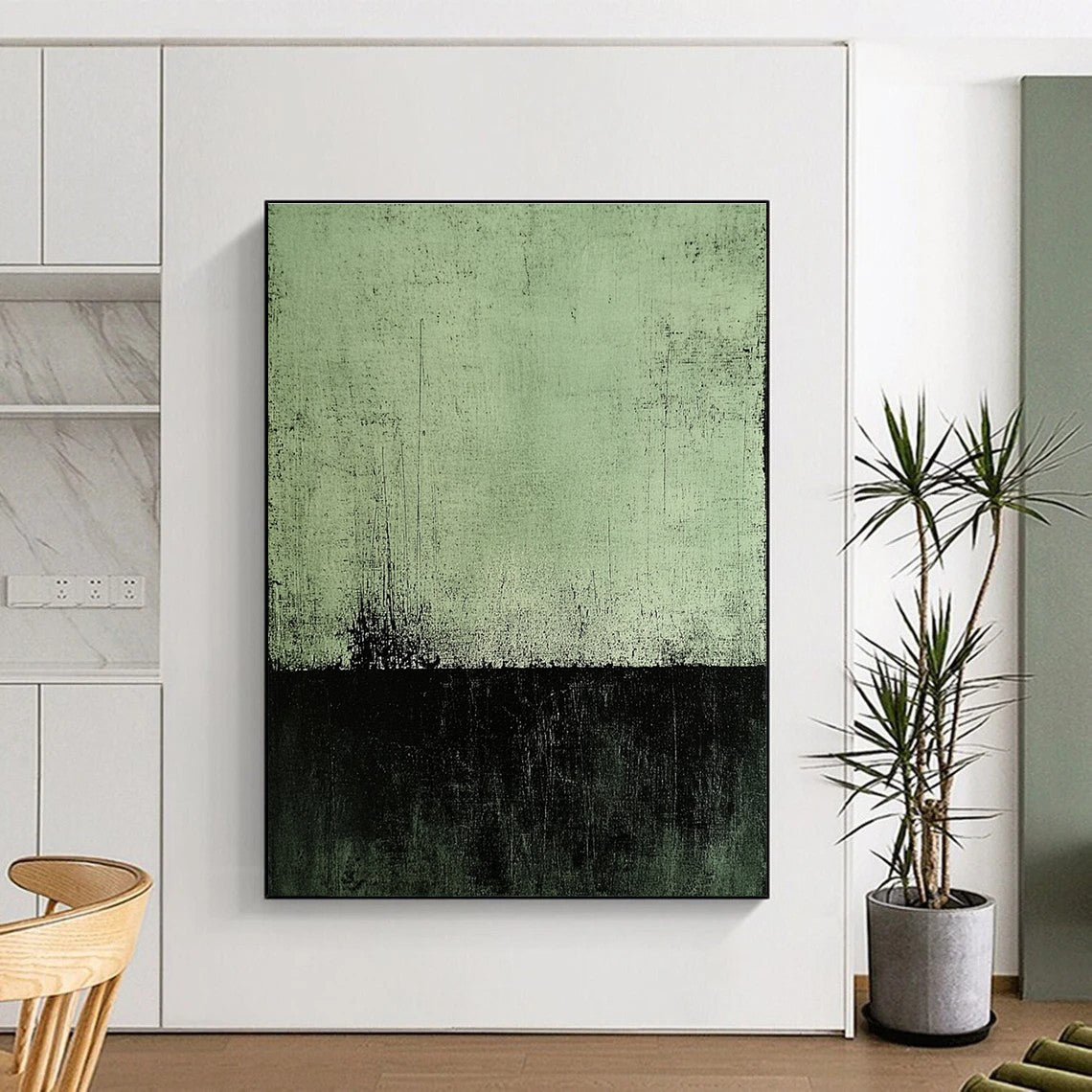 Dark Green and Black Textured Abstract Painting GER233
