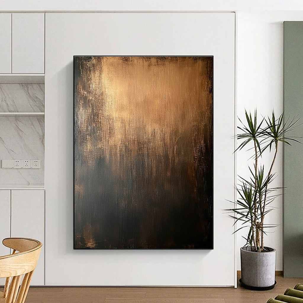 Bronze and Black Abstract Painting with Gradient Textures GER118