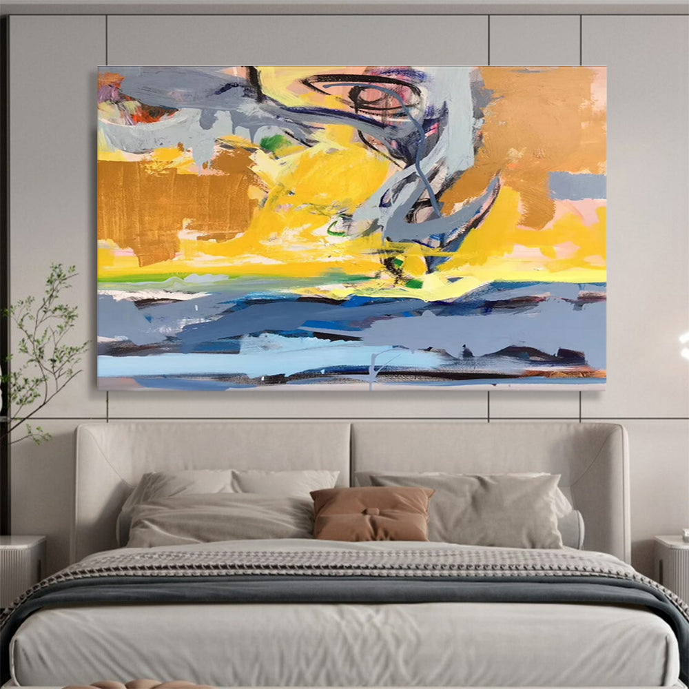 Yellow Grey Colorful Abstract Painting THY033