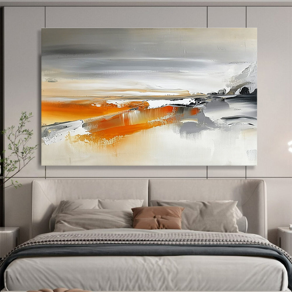 Gray and Orange Abstract Landscape Painting with Flowing Textures DYP316