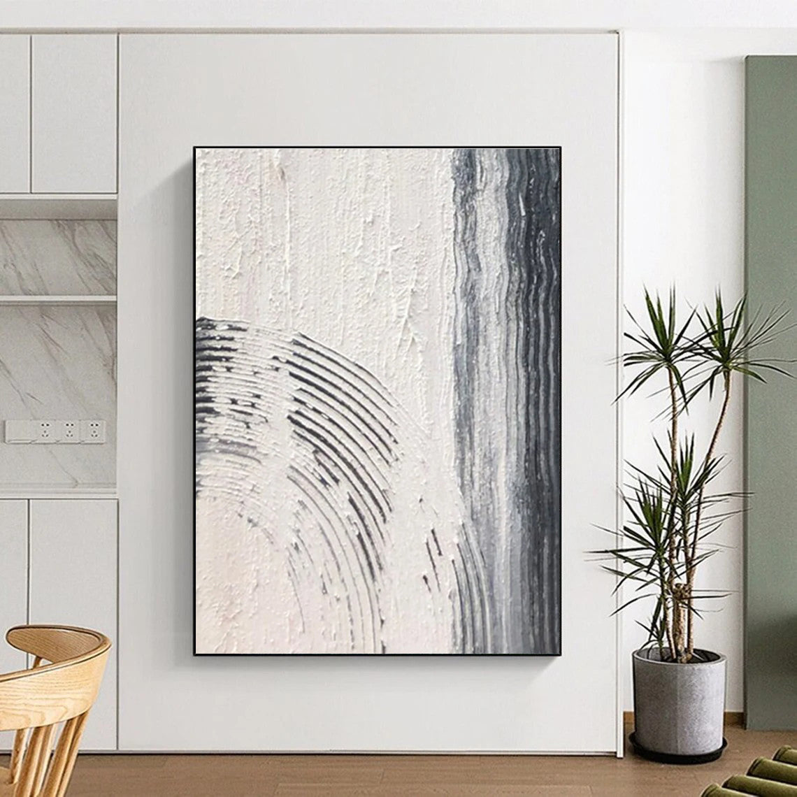 Gray and White Textured Abstract Painting with Intricate Patterns ADGE399