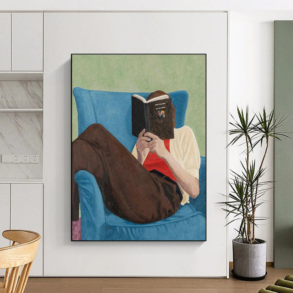 Figure Reading Book on Blue Chair Abstract Painting ADGE303