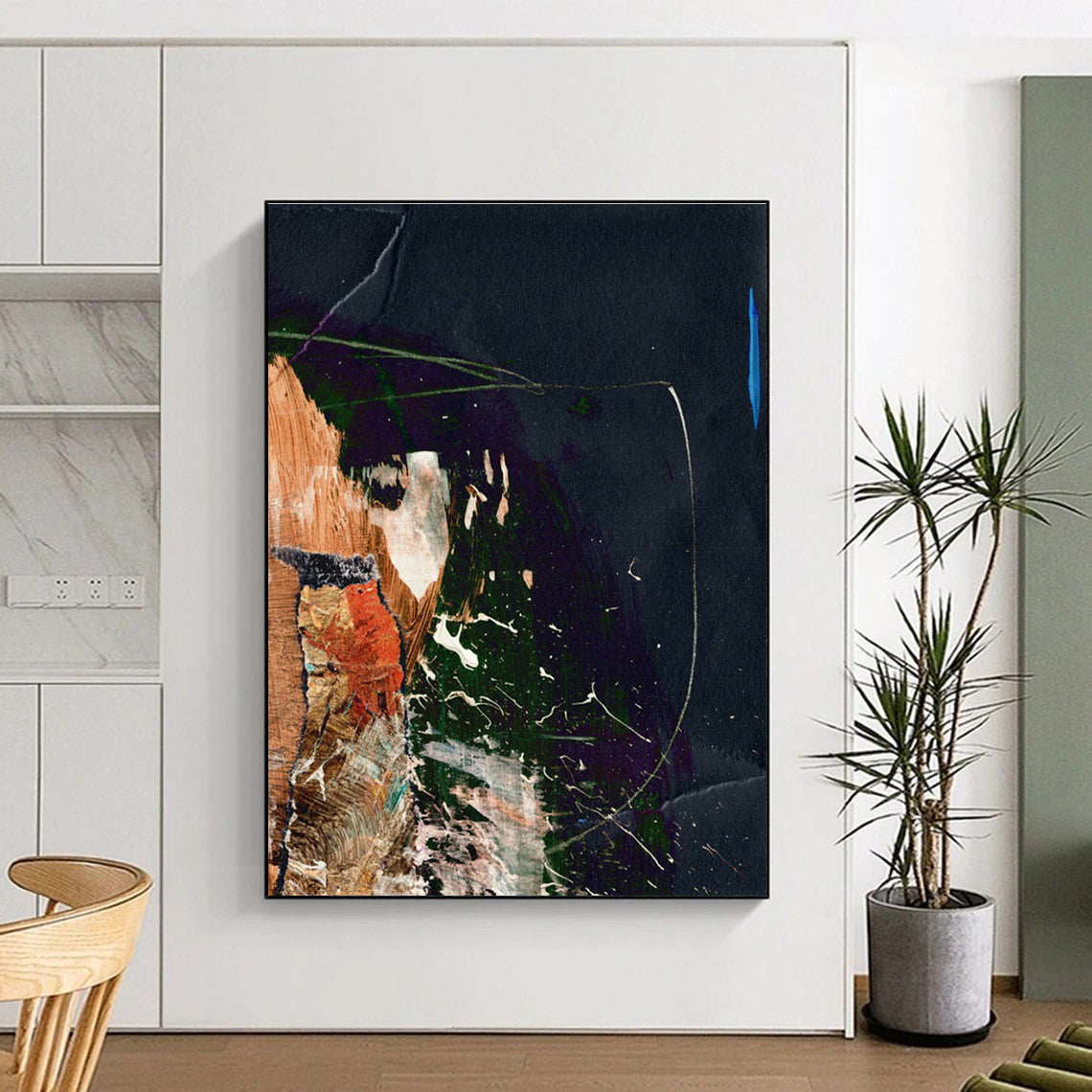 Dark Collage with Vibrant Accents Abstract Painting ADGE170