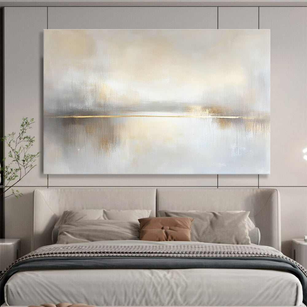 Minimalist Gold - Accented Lake Abstract Landscape Painting DYP295